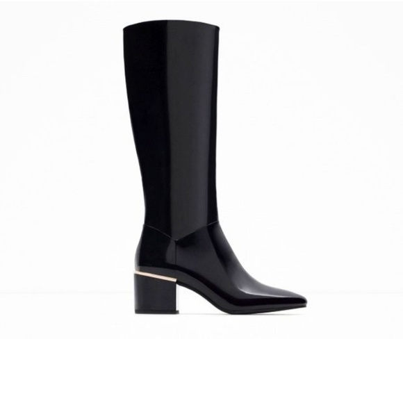 SOLD!!!!ZARA NEW LACQUERED BLACK LUXURY BOOTS 37.5 - Picture 3 of 8
